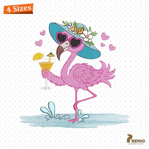 Floral Flamingo Embroidery Design, Pink Flamingo Machine Embroidery Designs, Tropical Summer Flamingo Embroidery Patterns - Instant Download