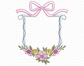 Floral Bow Monogram Frame Embroidery Design, Monogram Bow Machine Embroidery Design, Monogram Bow Frame, Coquette Bow Embroidery Designs