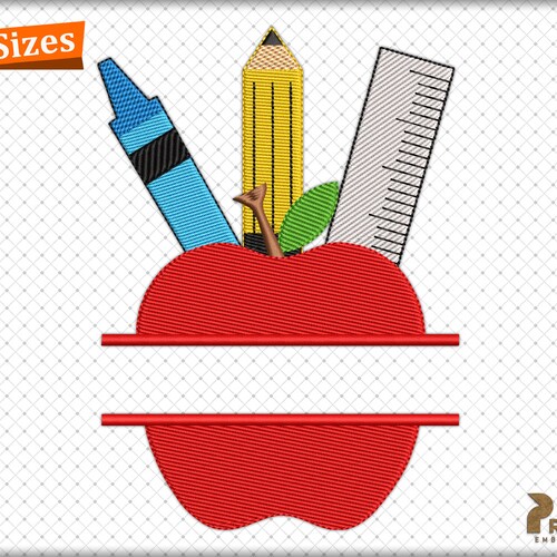 Back to School Apple and Ruler Embroidery Design. Machine - Etsy