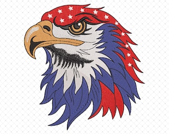 Motif de broderie Machine aigle américain du 4 juillet, motifs de broderie patriotiques pygargue à tête blanche américain, fichiers de broderie patriotique USA 4 juillet