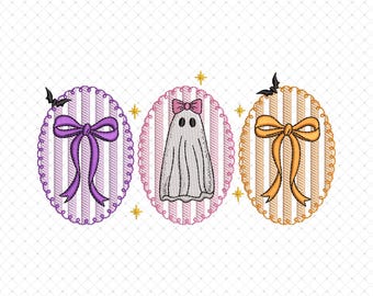 Coquette Bow Ghost Embroidery File, Halloween Spooky Machine Embroidery Files, Girly Halloween Coquette Spooky Vibes Ghost Embroidery Design