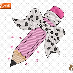 Coquette Teacher Embroidery design, Back to School Machine Embroidery Files, School Embroidery Files, Pencil Coquette Bow Embroidery Designs