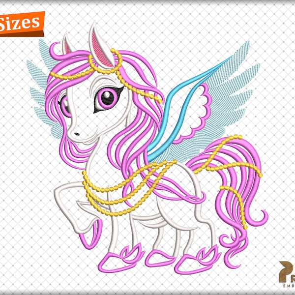 Unicorn Embroidery Design, Flying Unicorn Machine Embroidery Files, Cute Unicorn with Rainbow Digital Embroidery Design, Instant Downloads