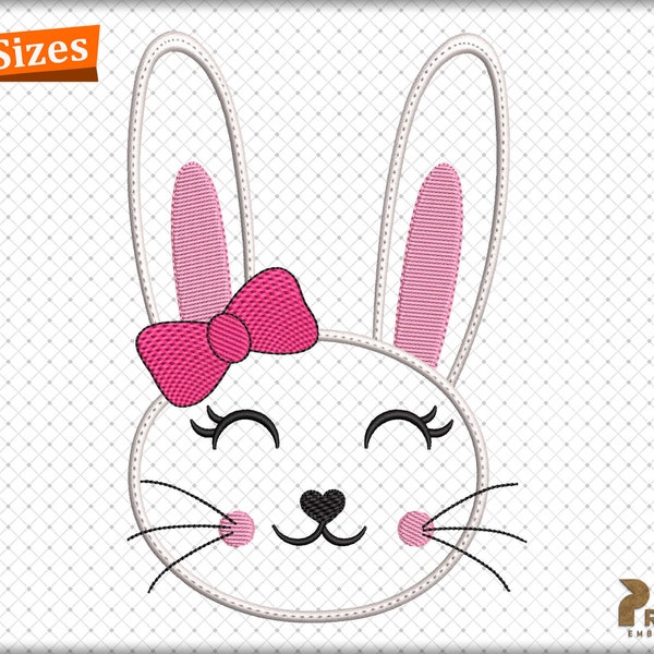 Bunny Applique Machine Embroidery Design, Bunny Embroidery, Easter Applique Pattern, Easter Bunny Applique Design, 7 Sizes, Digital Download