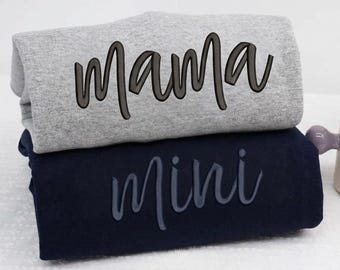 Mama Mini Embroidery Design Bundle, Cursive Script Font, Matching Mom Baby Shirts, Mother Daughter Outfit, 3D Puff Digital Download PES DST