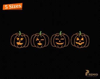 Pumpkin Embroidery Design, Four Smiley Pumpkin Machine Embroidery Files, Autumn Fall Pumpkin Embroidery Design - Instant Download