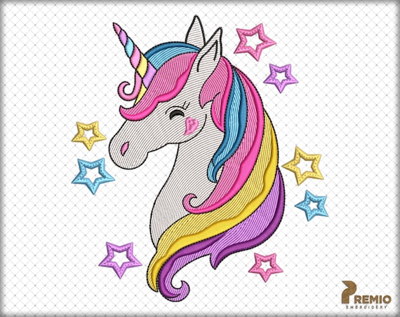 Unicorn Embroidery Designs Cute Unicorn With Rainbow Digital