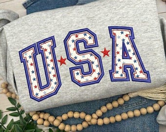USA Applique Embroidery Design, USA American Flag Letter Embroidery Design Files, Patriotic US Embroidery Design, Fourth Of July Embroidery