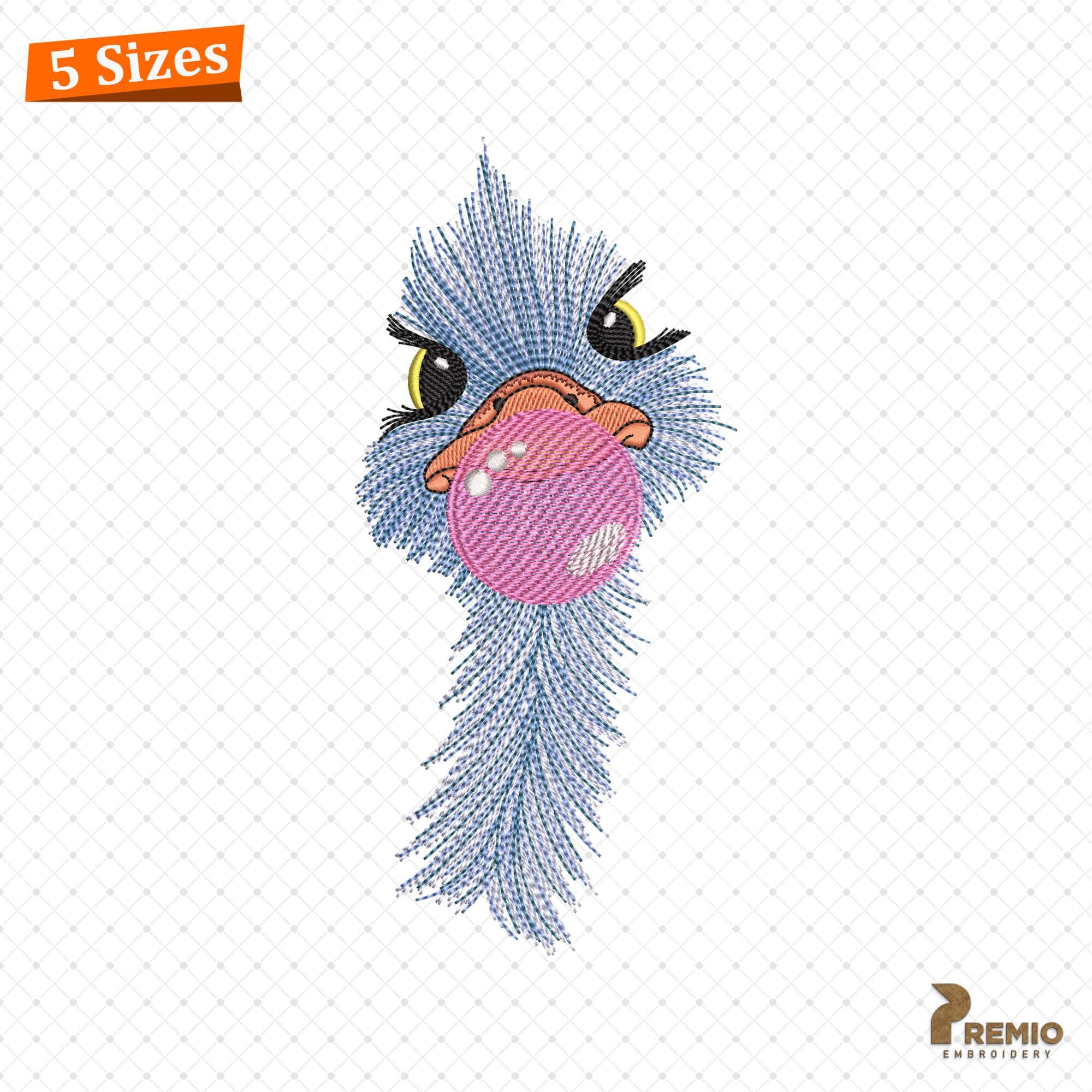Ostrich with Bubble Gum Embroidery Designs, Ostrich Embroidery Designs, Birds Geek Nerd Ostrich T shirts Design, Animal Embroidery Patterns