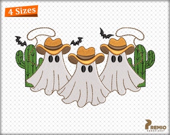 Disegno da ricamo di Halloween in stile western, disegno da ricamo a macchina con motivo cowboy western fantasma, file digitale, motivi da ricamo spettrali con tema fantasmi country