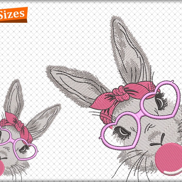 Bunny Machine Embroidery Designs, Embroidery Easter Files, Easter Bunny with Heart Glasses Digital Embroidery Design, Bandana Embroidery