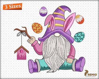Osterzwerg Stickdatei, Fröhlicher Osterhase Zwerg Stickdatei, Gesticktes Ostern Download, Osterstickerei Digitale Datei