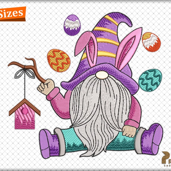 Easter Gnome Embroidery Designs, Happy Easter Bunny Gnome Embroidery Design, Embroidered Easter Download, Easter Embroidery Digital File