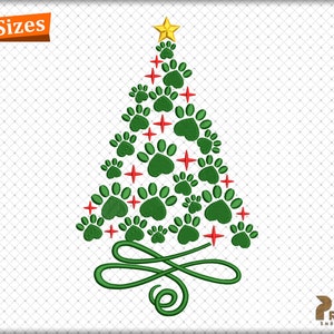 Christmas Tree Machine Embroidery Design, Merry Christmas Paw Tree Embroidery Pattern, Christmas Tree Paw Print  Digital Embroidery Design