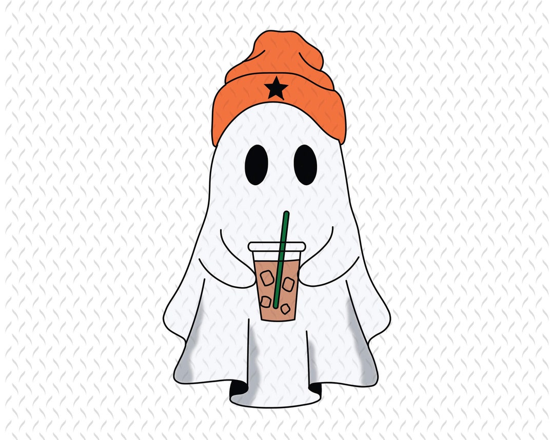 Cute Ghost Png Ghost Drinking Coffee Png Ghost Ice Coffee Etsy