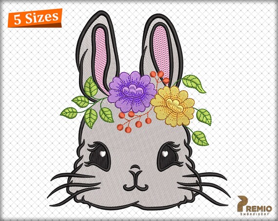 Bunny Embroidery Designs, Floral Bunny Machine Embroidery Files, Floral Easter Bunny Digital Embroidery Design, Cute Bunny Face Embroidery