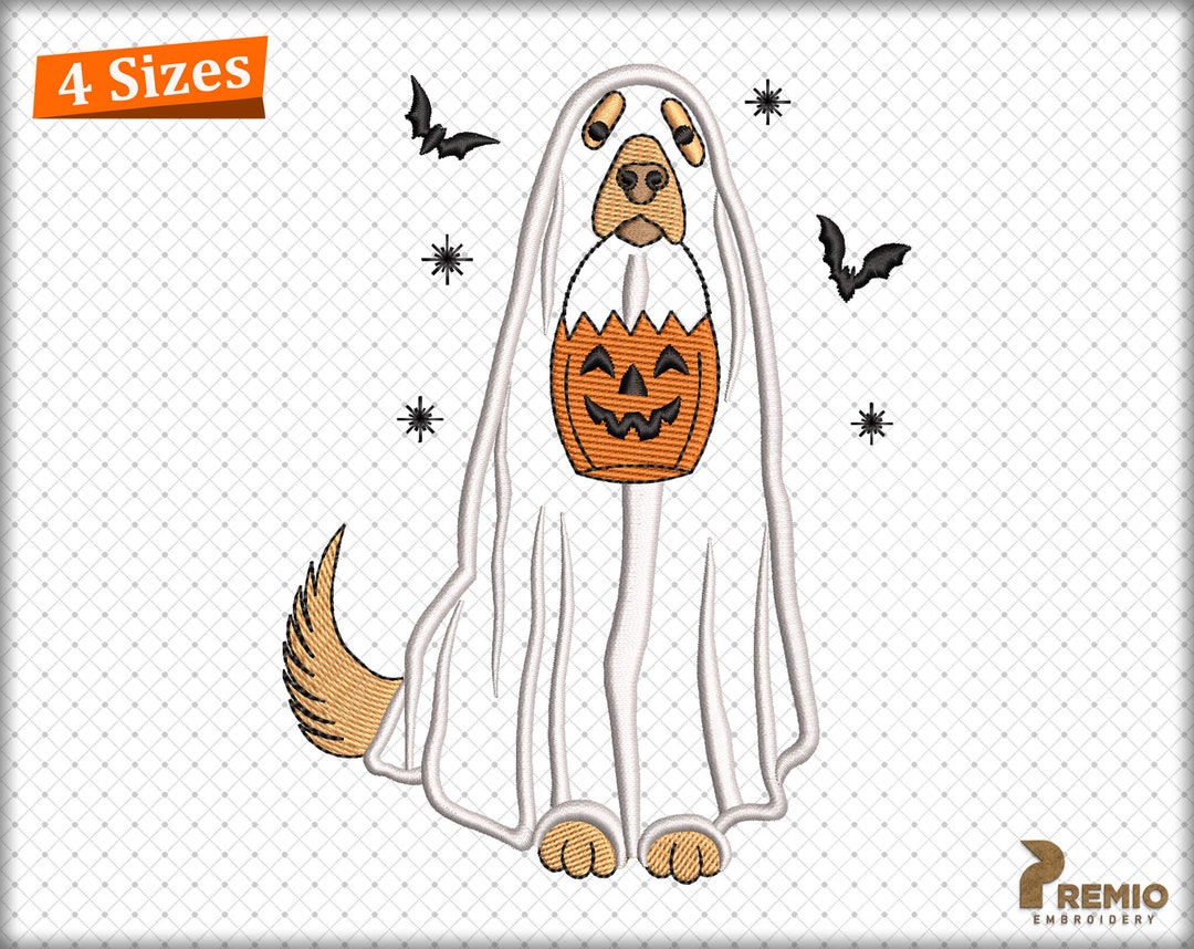 Ghost Dog Design, Retro Ghost Dog Embroidery Design, Halloween ...