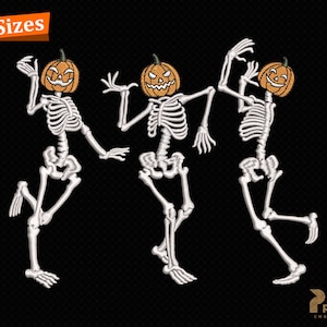 Dancing Skeletons Embroidery Design, Halloween Pumpkin Face Skeleton Embroidery Design, Halloween Machine Embroidery File - Digital Download