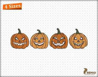 Pumpkin Embroidery Design, Four Smiley Pumpkin Machine Embroidery Files, Halloween Cozy Season, Autumn Cozy Fall Pumpkin Embroidery Designs
