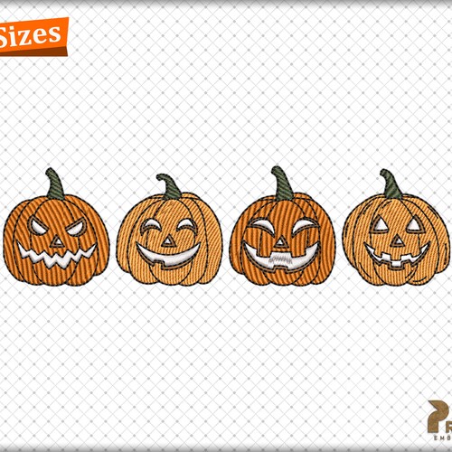 Pumpkin Embroidery Design, Four Smiley Pumpkin Machine Embroidery Files, Halloween Cozy Season, Autumn Cozy Fall Pumpkin Embroidery Designs
