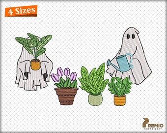 Floral Ghost Embroidery Design, Halloween Ghost Embroidery Design, 3 sizes, Instant Download