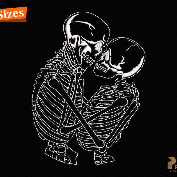 Skeleton Lovers Embroidery Design, Skeleton Romance, Dead Skull Love Embroidery Machine Files, Halloween Skeletons Embroidery Digital Design
