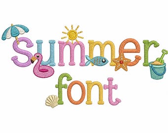 Summer Embroidery Font, Coastal Embroidery Font, Beach Life Serif Embroidery Font, Seashell Playful Stitch Font, Starfish Alphabet Design