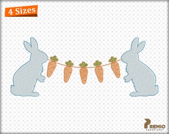 Easter Bunny Embroidery Designs, Easter Bunny Hanging Carrots Monogram Fill Embroidery Designs, Easter Bunny Stitch Machine Embroidery Files