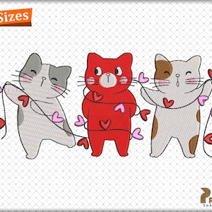 Valentinstag Katzen Stickmuster, Valentinstag Stickdatei, Valentinstag Stickdatei, Valentinstag Stickdatei, Katzenliebe Stickmuster