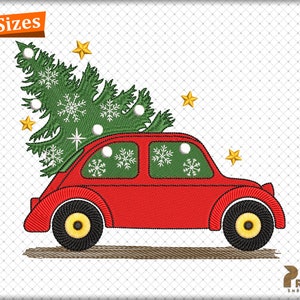 Christmas Truck Embroidery Designs, Snow Christmas Truck Tree Machine Embroidery Design Files, Holiday Christmas Car Embroidery Design Files