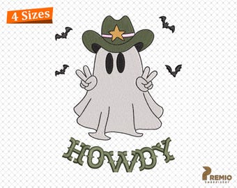 Diseño de bordado de fantasma vaquero, diseño divertido de bordado de Halloween, archivos de bordado de fantasma vaquero de temporada espeluznante, diseño de bordado del oeste