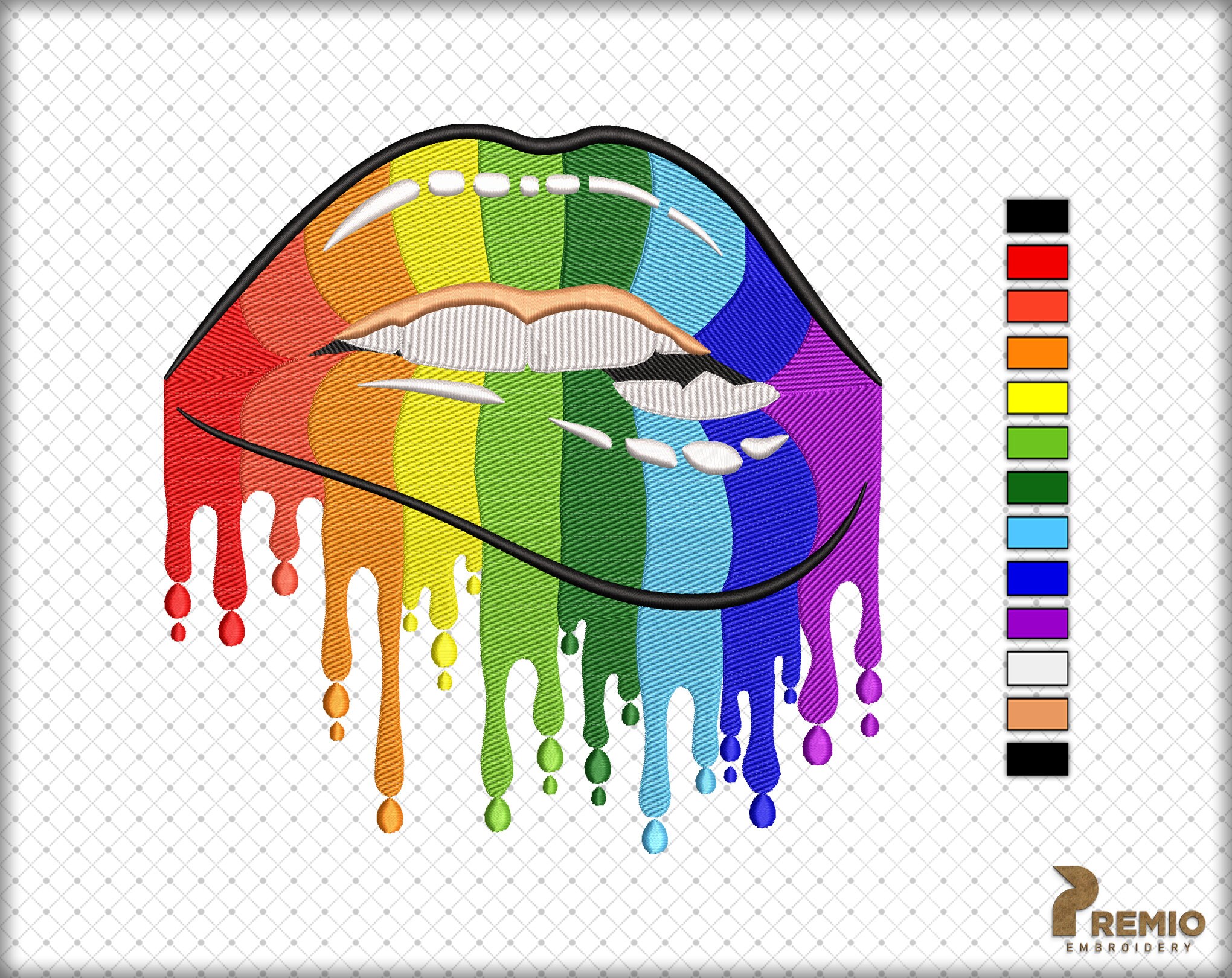 Lip Ripper Design Dripping Lips Embroidery Design, Rainbow Lips Machine Embroidery Files ...