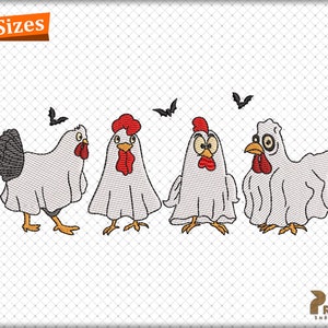 Ghost Chicken Embroidery Design, Halloween Ghost Turkey Embroidery Design, Thanksgiving Gobble Turkey Ghost Machine Embroidery Files