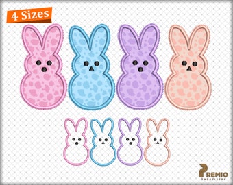 Archivo de diseño de bordado a máquina de Peeps de Pascua, patrones de bordado de Peeps de Pascua, diseño de bordado digital de conejitos de Pascua