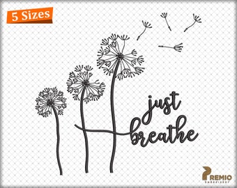 Dandelion Embroidery Design, Just Breathe Floral Embroidery Patterns, Dandelion Flower Machine Embroidery Files, Just Breathe Digital Design
