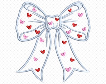Bow Applique Embroidery Files, Hearts Coquette Bow Machine Embroidery Design, Side Bow Applique, Girly Coquette Bow Heart Embroidery Design