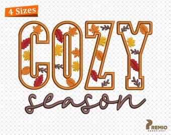 Cozy Season Applique, Fall Applique Embroidery Design, Retro Halloween Cozy Season Embroidery Design, Thanksgiving Embroidery Design