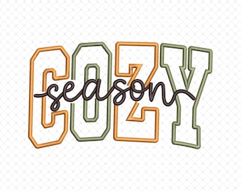 Fall Embroidery Design: Retro Halloween Varsity, Cozy Season (Digital Embroidery Files)