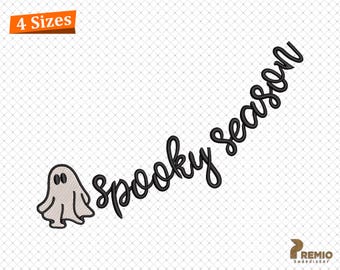 Spooky Season Embroidery Design, Curved Collar Spooky Embroidery Files, Halloween Gift T shirt Embroidery Designs, 4 sizes, Instant Download
