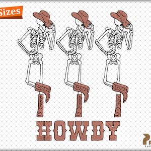 Boo Haw Skeletons Embroidery Design, Halloween Howdy Cowboy Skeleton Embroidery Design, Spooky Western Halloween Machine Embroidery Designs