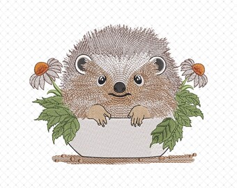 Cute Flower Hedgehog Embroidery Design, Floral Woodland Animal Machine Embroidery, Embroidery File, 3 sizes, Instant Download