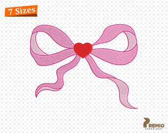 Romantic Coquette Bow Embroidery for Valentine's Day, Floral Side Bow Machine Embroidery Pattern, Pink Bow Girly Coquette Embroidery Design