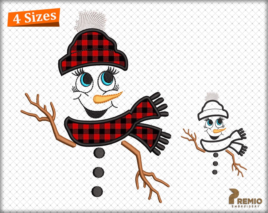 Snowman Applique Embroidery Design, Snowman Embroidery Design, Snowman
