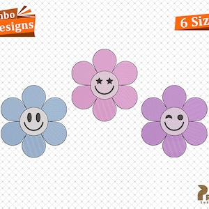 Smile Face Embroidery Design, Smile Mini Daisy Flower Embroidery Design, Retro Flower Smile Machine Embroidery File, Digital Download