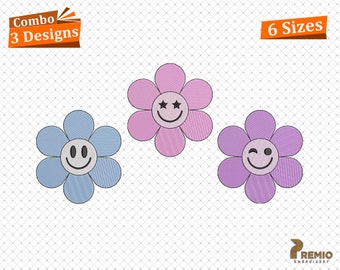 Smile Face Embroidery Design, Smile Mini Daisy Flower Embroidery Design, Retro Flower Smile Machine Embroidery File, Digital Download