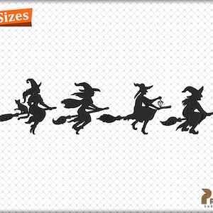 Fly Witch Embroidery Design, Four Broomstick Witch Machine Embroidery Files, Tonight We Fly Halloween Embroidery Design - Instant Downloads