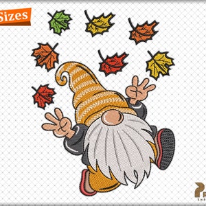Fall Gnome Embroidery Designs, Autumn Fall Gnome Embroidery Design, Halloween Gnome Embroidery Patterns, Gnome Halloween Embroidery Files