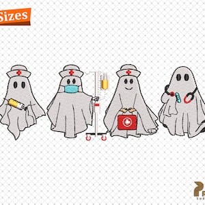 Spooky Nurse Embroidery Designs, Halloween Nurse Embroidery Designs, Nurse Ghost Embroidery Designs, Boo Boo Crew Machine Embroidery Files