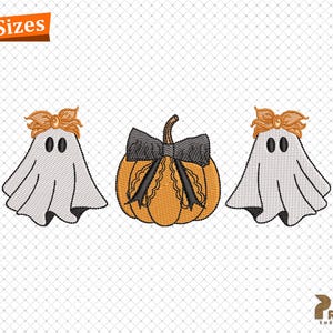 Halloween Coquette Embroidery Design, Ghost Coquette Bows Pumpkin Embroidery Designs, Halloween Spooky With Bows Digital Embroidery Files