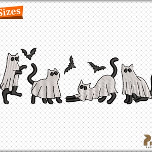 Whimsical Cat Ghost Embroidery Design, Four Halloween Ghost Cat Embroidery Design, Spooky Ghost Cat Embroidery Files, Halloween Cats Designs